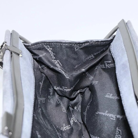 Salvatore Ferragamo Vala Shoulder Bag Suede Gray Silver Auth 149149 - Picture 12 of 16